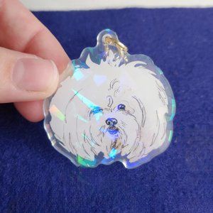 Maltese Dog Keychain, Cute Small White Dog Charm Pendant, Maltese Dog Breed